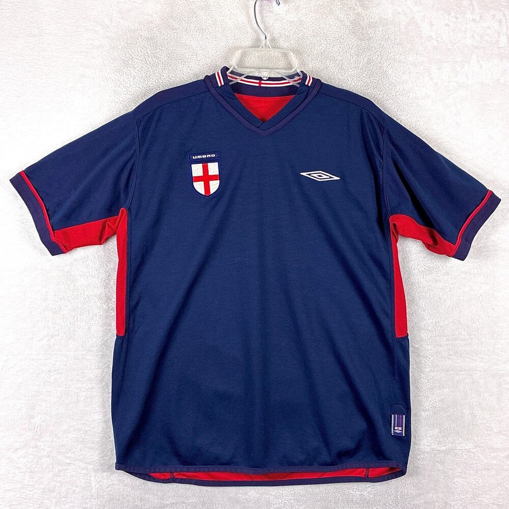 VTG Umbro England Away Jersey Mens L Blue Soccer Football Futbol 2004 World Cup